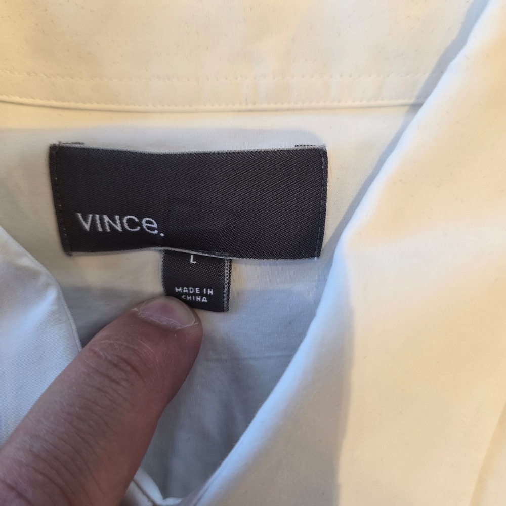Vince Mens White Long Sleeve Button Down Cotton Stretch Shirt M2021-1157 Size L - Picture 2 of 6